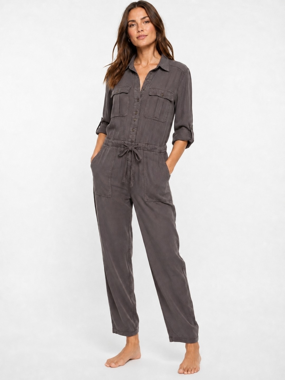 Sundance All Roads Graphite Utility Jumpsuit M NWT Lyocell Workwear
